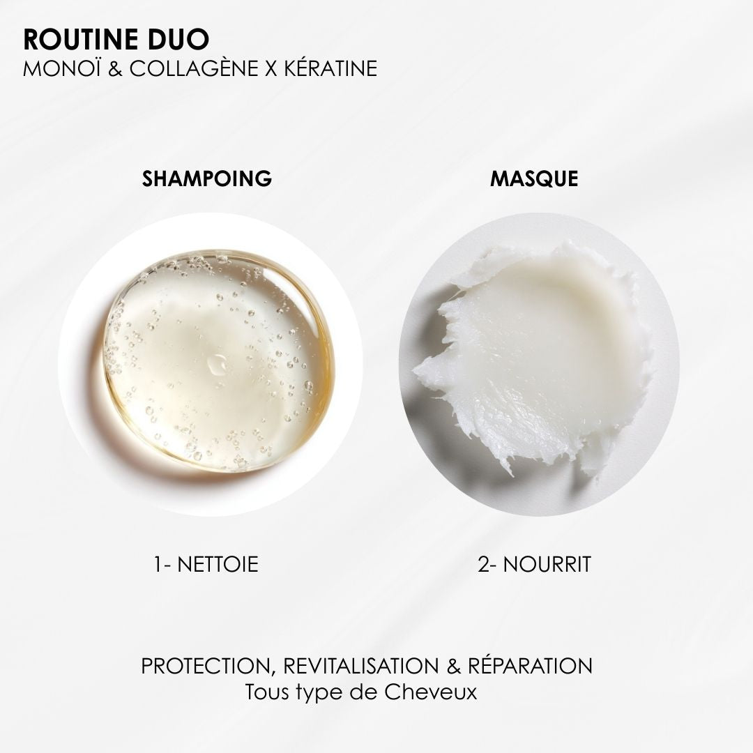Routine Cheveux Sensibilisés – Monoï & Collagène – Protection & Revitalisation